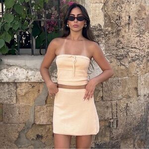 Meshki Kyra Knit Apricot Tube Top & Skirt Set